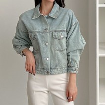 퍼니걸스 6185 데일리 카라 포켓 데님 청 자켓 여성의류