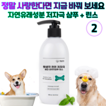 펫 생각 천연 저자극 애견 강아지 올인원 샴푸 린스 자연 유래 성분 소형견 중형견 대형견 전연령, 2개