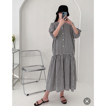 여자 봄 가을 루즈핏 체크 퍼프소매 롱원피스 3040대 미시룩 여름 여행 휴가룩