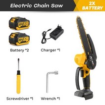 미니 전기 체인톱 대형 배터리 충전식 목공 커터 정원 트리밍 톱 마키타 호환 용 전동 공구 인치, with 2 battery, 한국 플러그