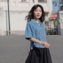 여성 빈티지 루즈핏 반팔셔츠 데님자켓 청코트 여름상의