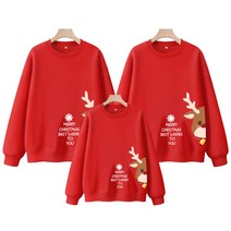 내일내꺼 크리스마스 가족 4인 모녀 패션 스트리트 기모 맨투맨, 레드 박형