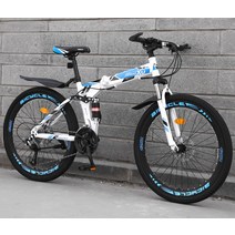 shike 산악자전거 24/26인치 접이식 더블 댐핑 오프로드 변속레이싱 남녀 학생 성인자전거, 21속 24인치, 스포크휠-블랙