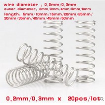 용수철스프링 20 개/묶음 와이어 직경 0.2mm 0.3mm 스테인레스 스틸 소형 압축 스프링 외경 2mm ~ 6mm letngth 5mm-50mm326125, 2MM, 15mm