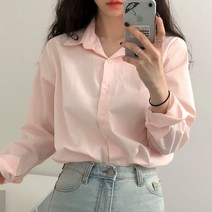 여성 데일리 루즈핏 솔리드 긴팔 셔츠