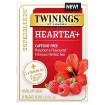 트와이닝 Twinings Superblend 하트티 비타민 B1 함유 라즈베리 히비스커스 허브티 카페인 무함유 티백 16개 32g(1.12oz), 1개