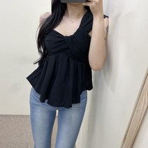 VANANA2 여성용 데일리 러블리 큐트 여리여리 셔링 프릴 언발 나시 블라우스 3oclor