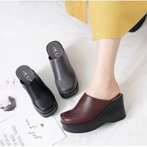 216 막힘 9cm 여성 앞막힘 뮬 통굽 키높이 사무실 교사 학원 실내화