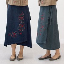 [천삼백케이] [조선클로젯] 3029 면마 덩굴꽃자수 랩치마 면마혼방 2색상