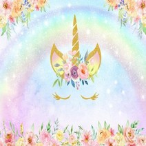 셀프 사진 촬영 포토 호환 유니콘 배경 소녀 생일 파티 장식 무지개 꽃 공주 베이비 샤워 배너, Vinyl-150x100cm+12