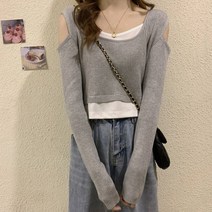 오픈숄더긴팔티 걸스 오프숄더 어깨트임 숏 상의 여성 디자인감각 이너 봄계절 가을 롱슬리브티 트렌드 2069461836