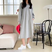 네쥬 여성 봄 가을 데일리 베이직 후드 롱 원피스