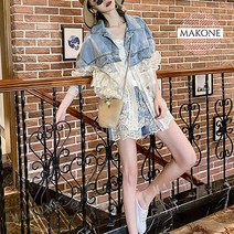 Makone 상표등록 봄빛 유니크 레이스 루즈 데님 청 쟈켓