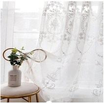 STACYPIK 패널 2개 우아한 화이트 시어 커튼 160cm(63인치) 길이 빈티지 자수 튤 보일 침실 유럽 세미 빛 차단 프라이버시 그로밋 거실용 탑 드레이프, White Embroidery Pattern