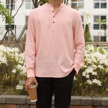 남자 롤업 린넨 셔츠 여름 헨리넥 차이나 티셔츠