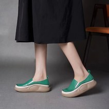 자칠 여성 경량 가죽 로퍼 4.5cm 발편한 여성구두 통굽 웨지 단화 여성 키높이