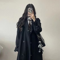 고급감 있는 블랙 트렌치코트 여성 미디엄 롱 초봄과 가을 스프링 코트
