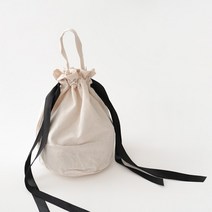 슬로우모먼츠 원형 바닥 복주머니 무지파우치 - 블랙스트랩 포인트 / 넉넉한 수납 26cm