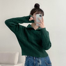 [러블리/필수소장!] 손등 덮는 여리핏 부드러운 케이블 꽈배기 오픈 카라 크롭 긴팔니트 5color]러빙유카라니트