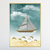 아트블루 돈 돌어오는 풍수 인테리어 액자 그림, 4_황금돌고래떼와 배