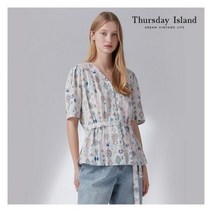 [써스데이아일랜드][Thursday Island] 여성 V넥 턱 반팔소매 블라우스 (T214MBL248W) 395922
