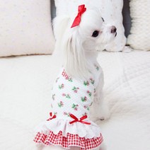 애견 한복 애완견 옷 개 드레스 결혼식 여름 격자 무늬 장미 공주 동물 의상 요크셔 비숑 코기 테디 푸들, 01 WHITE_04 L