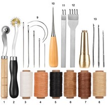 가죽공예 diy세트 도구 가죽 바느질 바늘 왁스 스레드 키트 diy 가죽 공예 펀치 끌, d1-set-13pcs