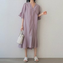 아이우먼 밑단플레어V넥원피스 TGK037M306 빅사이즈