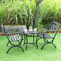 야외 철제 테이블 야외용 주물 정원 베란다 커피 부부, Bㅣ쿠션포함ㅣ아테네블랙x2+스몰티테이블