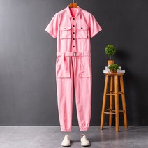 일체형작업복 점프수트 여름 남자 여자 공용 미술 자동차 현장 일체복 정비복, 핑크, M