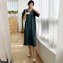 MAY 브이 넥 무지 메이 롱 원피스 (4color)