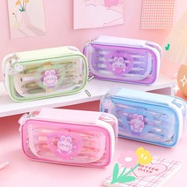 토끼 투명필통 중학생 고등학생 큰 대용량 캐릭터 필통 파우치, 퍼플
