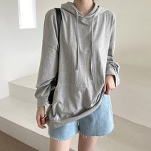 데일리앤 베이직 루즈핏 포켓 후드 티셔츠 헤이유