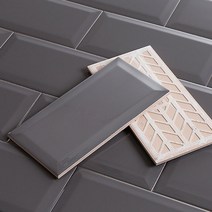 도기질 직사각 주방 욕실 타일 면취 유광 그레이 100x200