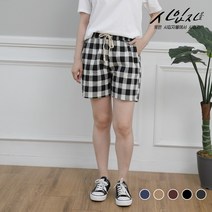사입자mall F5002 굵은체크 반바지 허리밴딩