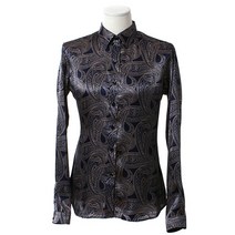 패션올리고 WDS200205-여성용 페이즐리 프린트 공단 셔츠 실크셔츠