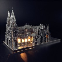 3D 메탈 퍼즐 노트르담 대성당 모형 스마트 입체퍼즐 건축물, 뉴욕 성당+송구+더스트커버+램프, 1개
