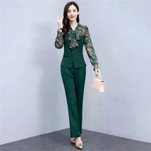 꽃소담 여성 쉬폰 배색 패션 상하세트 투피스 QQJ795