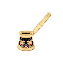 빈티지 바리스타 터키 커피 포트 이브릭 드립 브로치 앞치 배지 칼라 핀 액세서리, 커피 메이커 브로치