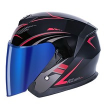 기어러스 스프린터헬멧 초경량 오픈페이스 헬멧 오토바이헬멧 스쿠터헬멧 반모헬멧 1100g 원터치 썬바이져 내장 GEARUS, 유광 블랙/레드, 2XL, 블루쉴드