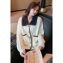 슈든 배색 카라 리프 스티치 도러블 여성 데일리 가디건