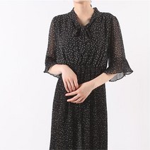 물방울 무늬 여성 반팔 리본 원피스 출퇴근