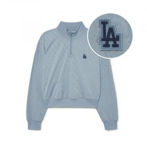 MLB 여성 애슬레저 클래식 모노그램 자카드 크롭 반집업 맨투맨 LA Ptn.Blue