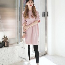 의류 코디 반팔 맥시 티셔츠형 원피스 여름 여자 여성 면 롱 티셔츠 트임