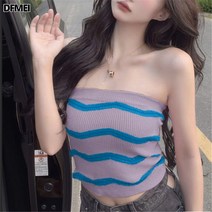 DFMEI 스트라이프 니트 나시 여 랩 반나시 탑