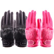 여성용 프리미엄 방한골프장갑(양손) 인조밍크털 예쁜디자인 폴라포리스 방한원단, 블랙