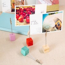 메모 클립 큐브 원목 사진 명함 꽃이 집게 홀더 네임, 레드YS000718