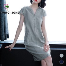 요모조모 여성 면 브이넥 포켓 반팔 원피스 YJS395