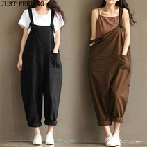 JUST FEEL!NG 봄여름 빅사이즈 여성바지 와이드 날씬해 보이는 모던 멜빵바지