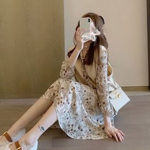 페미닌 봄 원피스 니트 베스트 레이어드 세트 코디 꽃무늬원피스-72394EA
